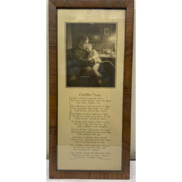 Cuddlin' Time Framed Poem Print In Wooden Frame Vintage C1905